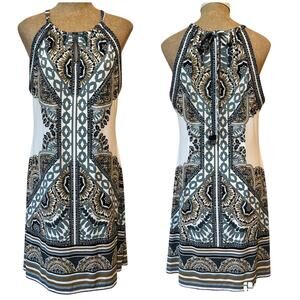 Hale Bob Women's Halter Neck Tie Jersey Knit Dress Adjustable Neck Sz Large EUC